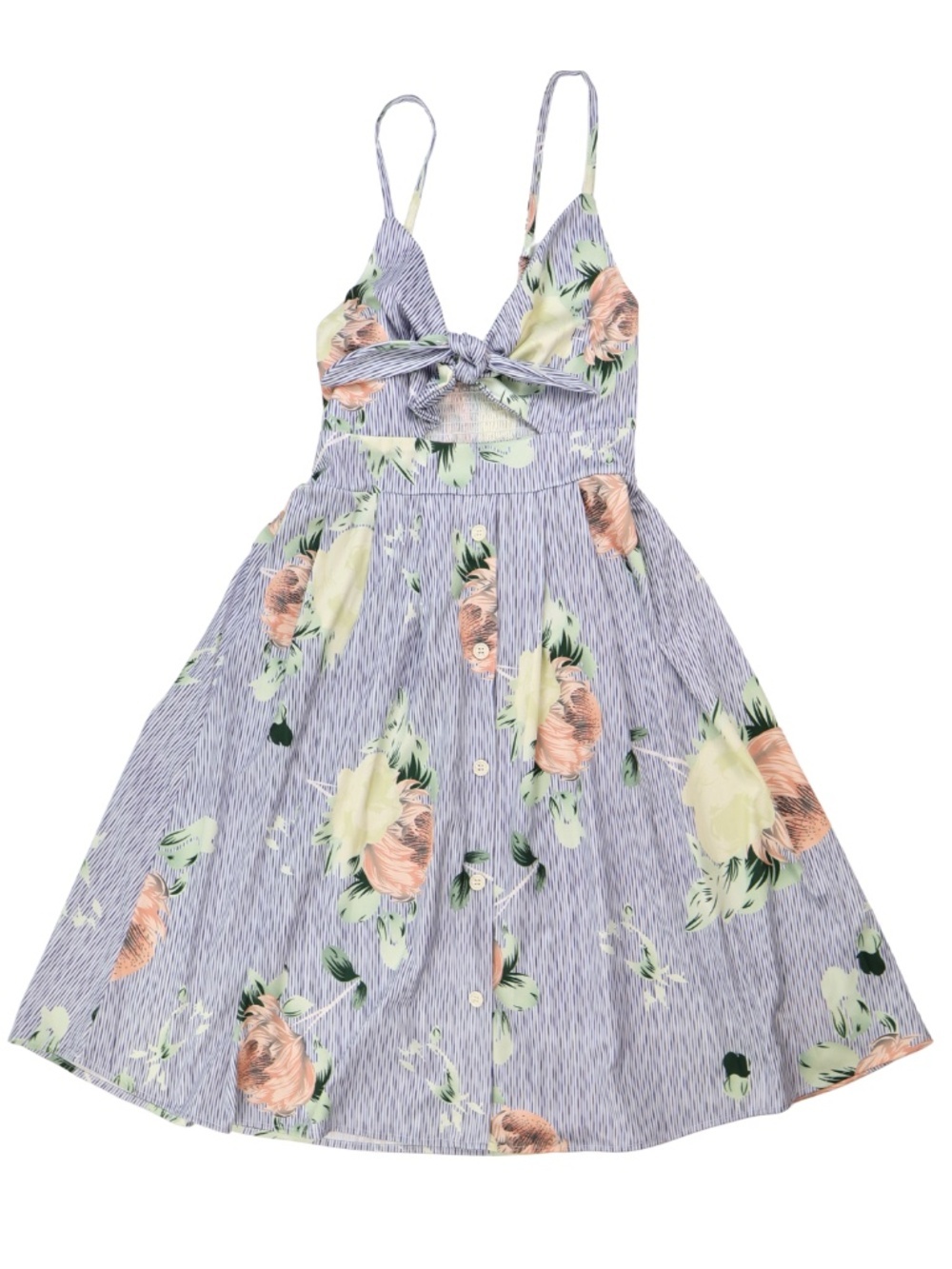Fancyinn Blue White Stripe Floral Tie Front Midi Dress NWT Size S